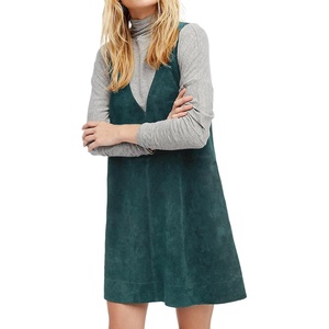image:imageRVivimos Womens Fall Faux Suede Vintage V Neck Sleeveless Overall Dress with PocketsDarkteal