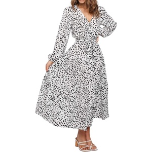 image:imageRVivimos Womens Fall Long Sleeve Casual Dresses Wrap V Neck Tiered Ruffle Flowy Midi Dress with BeltWhite