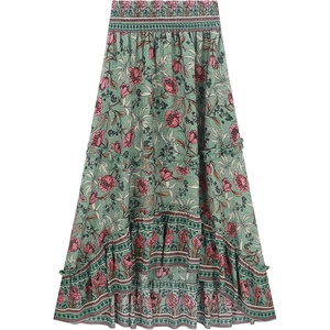 image:imageRVivimos Womens Floral Print Cotton Ruffled High Low Boho Midi SkirtDarkgreen