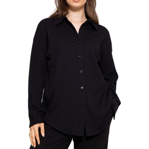 image:imageRVivimos Womens Long Sleeve Button Down Shirts Fall Winter Casual Loose Waffle Knit TopsBlack