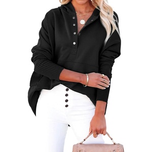 image:imageRVivimos Womens Oversized Sweatshirts Fall Essential Hoodies Pullover Cotton Long Sleeve Button Up Casual Tops with PocketsBlack