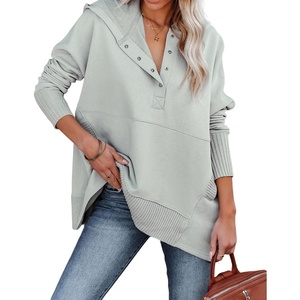 image:imageRVivimos Womens Oversized Sweatshirts Fall Essential Hoodies Pullover Cotton Long Sleeve Button Up Casual Tops with PocketsGrey