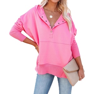 image:imageRVivimos Womens Oversized Sweatshirts Fall Essential Hoodies Pullover Cotton Long Sleeve Button Up Casual Tops with PocketsPink