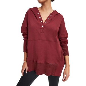 image:imageRVivimos Womens Oversized Sweatshirts Fall Essential Hoodies Pullover Cotton Long Sleeve Button Up Casual Tops with PocketsWinered