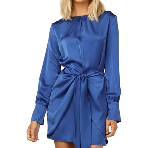 image:imageRVivimos Womens Satin Dress Long Sleeve Casual Wrap Ruched Tie Waist Party Mini DressRoyalblue