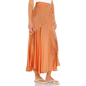 image:imageRVivimos Womens Satin Skirt High Waist Split Side Sexy Party Wrap Tie Waist Flowy Maxi SkirtCamel