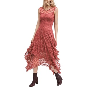 image:imageRVivimos Womens Sleeveless Backless Asymmetrical Layered Lace Long Dress with Slip Two PiecesCoral Pink