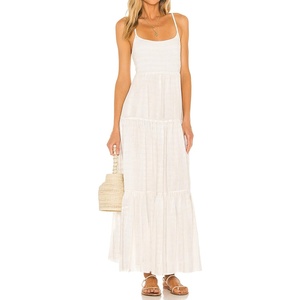 image:imageRVivimos Womens Summer Adjustable Spaghetti Strap Flowy Maxi Dress Boho Bow Tie Back Sexy Backless Ruffle Tiered Long DressWhite