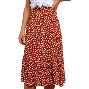 image:imageRVivimos Womens Summer Cotton Boho Irregular Polka Dot Print Ruffled ALine Flowy Midi SkirtsOrange