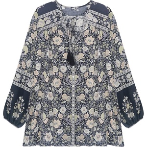image:imageRVivimos Womens Summer Long Sleeves Cotton Casual Boho Floral Print Peasant Blouses TopsBlack3