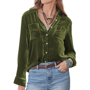 image:imageRVivimos Womens Winter Velvet Long Sleeve Button Down Casual Tops ShirtsArmygreen2
