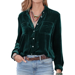 image:imageRVivimos Womens Winter Velvet Long Sleeve Button Down Casual Tops ShirtsDark Green2