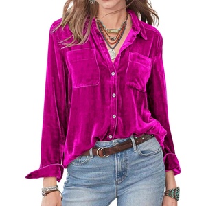 image:imageRVivimos Womens Winter Velvet Long Sleeve Button Down Casual Tops ShirtsHotpink2