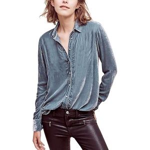 image:imageRVivimos Womens Winter Velvet Long Sleeve Button Down Casual Tops ShirtsLightblue