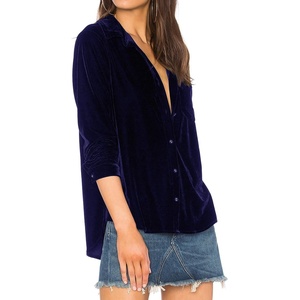 image:imageRVivimos Womens Winter Velvet Long Sleeve Button Down Casual Tops ShirtsNavyblue