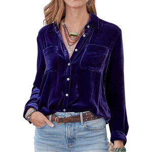 image:imageRVivimos Womens Winter Velvet Long Sleeve Button Down Casual Tops ShirtsNavyblue2