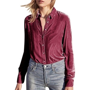 image:imageRVivimos Womens Winter Velvet Long Sleeve Button Down Casual Tops ShirtsPlum Red