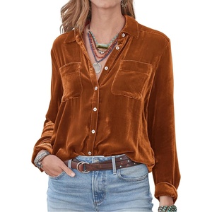image:imageRVivimos Womens Winter Velvet Long Sleeve Button Down Casual Tops ShirtsRustbrown2