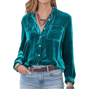 image:imageRVivimos Womens Winter Velvet Long Sleeve Button Down Casual Tops ShirtsSea Blue2