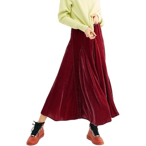 image:imageRVivimos Womens Winter Warm Velvet High Waist Elegant Flowy ALine Midi SkirtRed