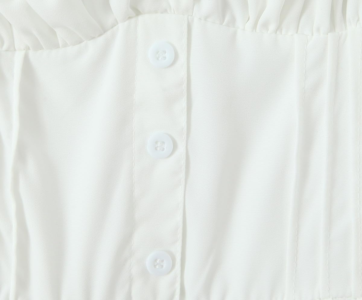 image:imageRVivimos Womens Summer Midi Milkmaid Dress Sleeveless Square Neck Button Up Cottagecore ALine Flowy Long Sun DressWhite