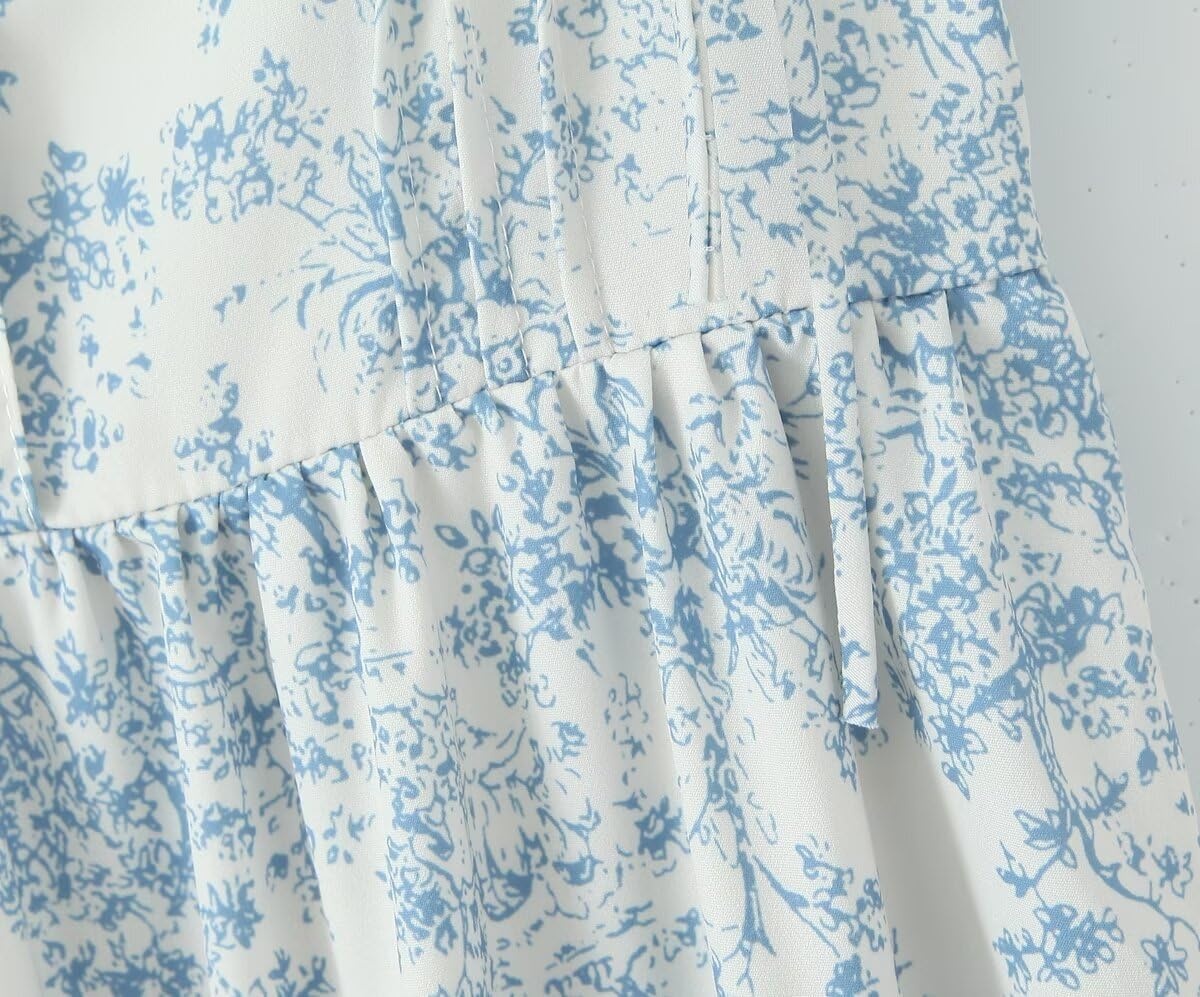 image:imageRVivimos Womens Summer Midi Milkmaid Dress Sleeveless Square Neck Button Up Cottagecore ALine Flowy Long Sun DressWhite Blue
