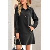 image:imageRVivimos 2026 Fall Corduroy Cotton Casual Dresses for Women Long Sleeve Button Up Shift Mini Dress with PocketsBlack