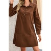 image:imageRVivimos 2026 Fall Corduroy Cotton Casual Dresses for Women Long Sleeve Button Up Shift Mini Dress with PocketsBrown