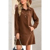 image:imageRVivimos 2026 Fall Corduroy Cotton Casual Dresses for Women Long Sleeve Button Up Shift Mini Dress with PocketsBrown