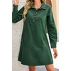 image:imageRVivimos 2026 Fall Corduroy Cotton Casual Dresses for Women Long Sleeve Button Up Shift Mini Dress with PocketsDark Green