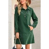 image:imageRVivimos 2026 Fall Corduroy Cotton Casual Dresses for Women Long Sleeve Button Up Shift Mini Dress with PocketsDark Green