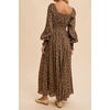 image:imageRVivimos 2026 Puff Long Sleeve Chiffon Maxi Dress for Women Square Neck Elastic Empire Waist Floral Print ALine Flowy DressBrown