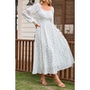 image:imageRVivimos 2026 Puff Long Sleeve Chiffon Maxi Dress for Women Square Neck Elastic Empire Waist Floral Print ALine Flowy DressWhite Pink