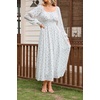 image:imageRVivimos 2026 Puff Long Sleeve Chiffon Maxi Dress for Women Square Neck Elastic Empire Waist Floral Print ALine Flowy DressWhite Pink