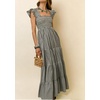 image:imageRVivimos 2026 Summer Cotton Plaid Maxi Dresses for Women Flutter Sleeve Square Neck Smocked Ruffle Flowy Tiered Casual DressBlack