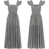 image:imageRVivimos 2026 Summer Cotton Plaid Maxi Dresses for Women Flutter Sleeve Square Neck Smocked Ruffle Flowy Tiered Casual DressBlack