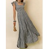 image:imageRVivimos 2026 Summer Cotton Plaid Maxi Dresses for Women Flutter Sleeve Square Neck Smocked Ruffle Flowy Tiered Casual DressBlack
