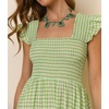 image:imageRVivimos 2026 Summer Cotton Plaid Maxi Dresses for Women Flutter Sleeve Square Neck Smocked Ruffle Flowy Tiered Casual DressGreen