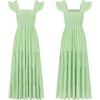image:imageRVivimos 2026 Summer Cotton Plaid Maxi Dresses for Women Flutter Sleeve Square Neck Smocked Ruffle Flowy Tiered Casual DressGreen