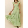 image:imageRVivimos 2026 Summer Cotton Plaid Maxi Dresses for Women Flutter Sleeve Square Neck Smocked Ruffle Flowy Tiered Casual DressGreen