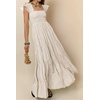 image:imageRVivimos 2026 Summer Cotton Plaid Maxi Dresses for Women Flutter Sleeve Square Neck Smocked Ruffle Flowy Tiered Casual DressKhaki