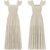 image:imageRVivimos 2026 Summer Cotton Plaid Maxi Dresses for Women Flutter Sleeve Square Neck Smocked Ruffle Flowy Tiered Casual DressKhaki