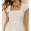 image:imageRVivimos 2026 Summer Cotton Plaid Maxi Dresses for Women Flutter Sleeve Square Neck Smocked Ruffle Flowy Tiered Casual DressKhaki