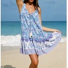 image:imageRVivimos 2026 Summer Mini Sun Dresses for Women Boho Floral Print Casual Sleeveless V Neck Button Up Loose Swing Beach DressBlue Purple