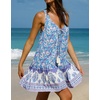 image:imageRVivimos 2026 Summer Mini Sun Dresses for Women Boho Floral Print Casual Sleeveless V Neck Button Up Loose Swing Beach DressBlue Purple
