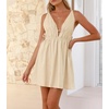 image:imageRVivimos Boho Dresses for Women 2026 Summer Sleeveless Sexy Deep V Neck Elastic Waist Sides Drawstring Tie Casual Mini DressKhaki