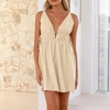 image:imageRVivimos Boho Dresses for Women 2026 Summer Sleeveless Sexy Deep V Neck Elastic Waist Sides Drawstring Tie Casual Mini DressKhaki