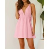 image:imageRVivimos Boho Dresses for Women 2026 Summer Sleeveless Sexy Deep V Neck Elastic Waist Sides Drawstring Tie Casual Mini DressPink