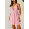 image:imageRVivimos Boho Dresses for Women 2026 Summer Sleeveless Sexy Deep V Neck Elastic Waist Sides Drawstring Tie Casual Mini DressPink