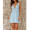 image:imageRVivimos Boho Dresses for Women 2026 Summer Sleeveless Sexy Deep V Neck Elastic Waist Sides Drawstring Tie Casual Mini DressSky Blue